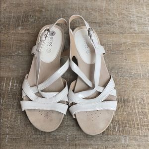 Geox Respira white Italian patent sandals